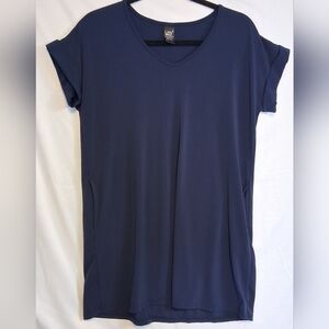 Lildy Navy V-Neck Short Sleeve Tunic with Pockets
